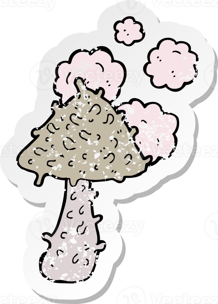 retro distressed sticker of a cartoon weird mushroom png
