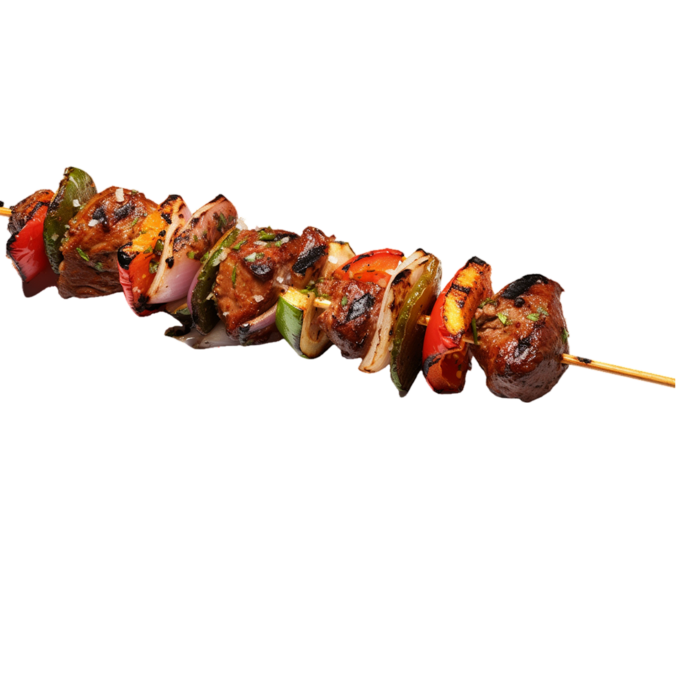 generated ai a skewered meat on a stick with vegetables png
