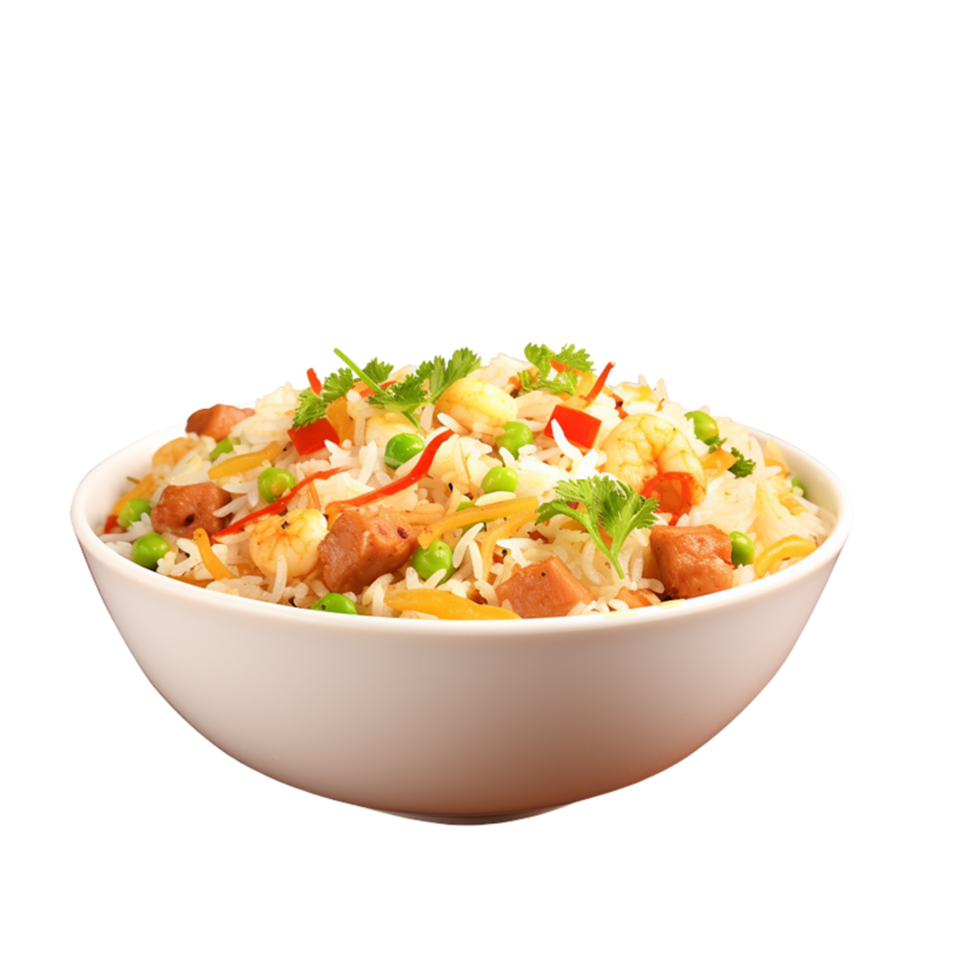 generated ai a bowl of rice with vegetables and meat in it png