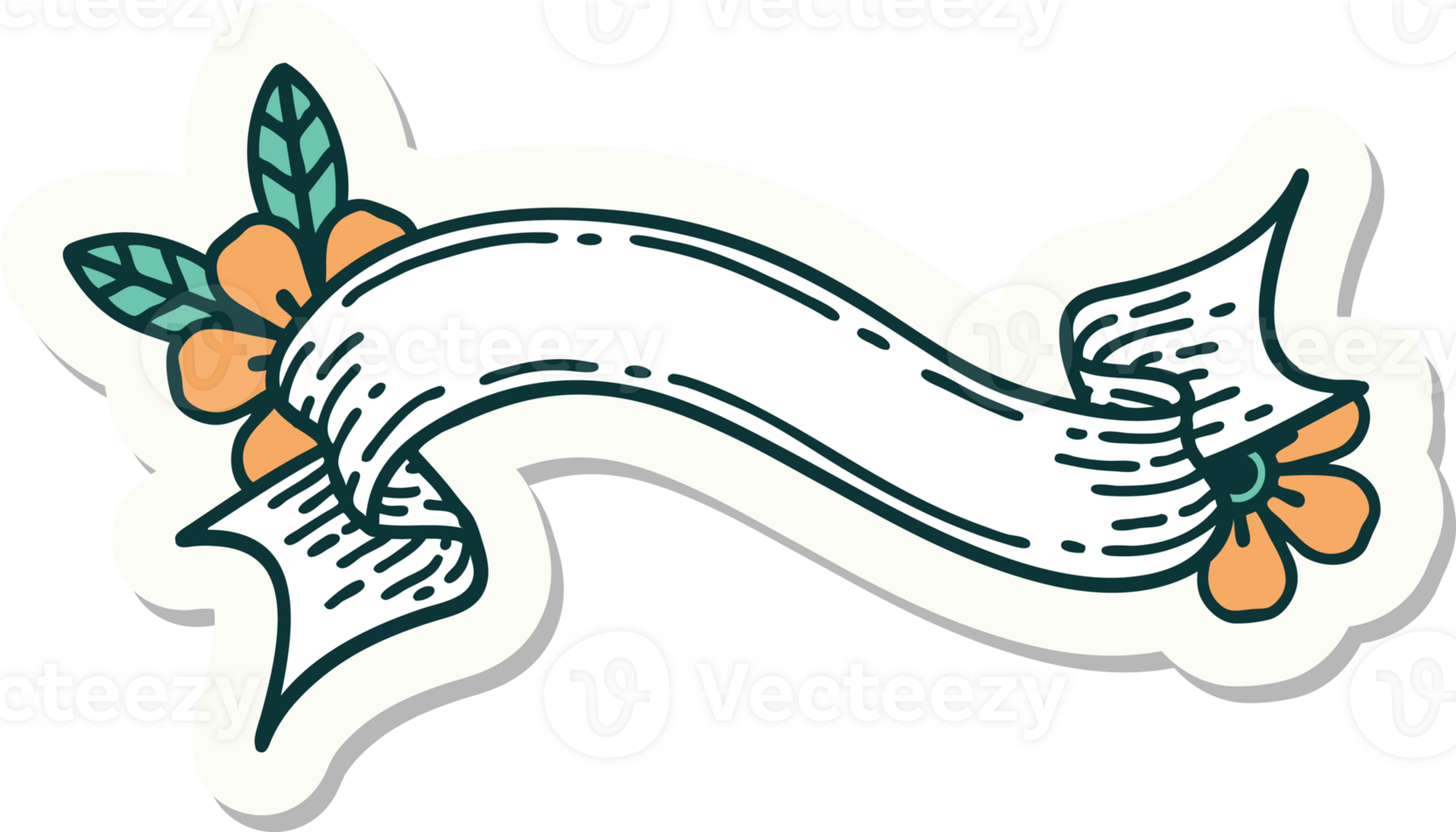 sticker of tattoo in traditional style of a banner and flowers png