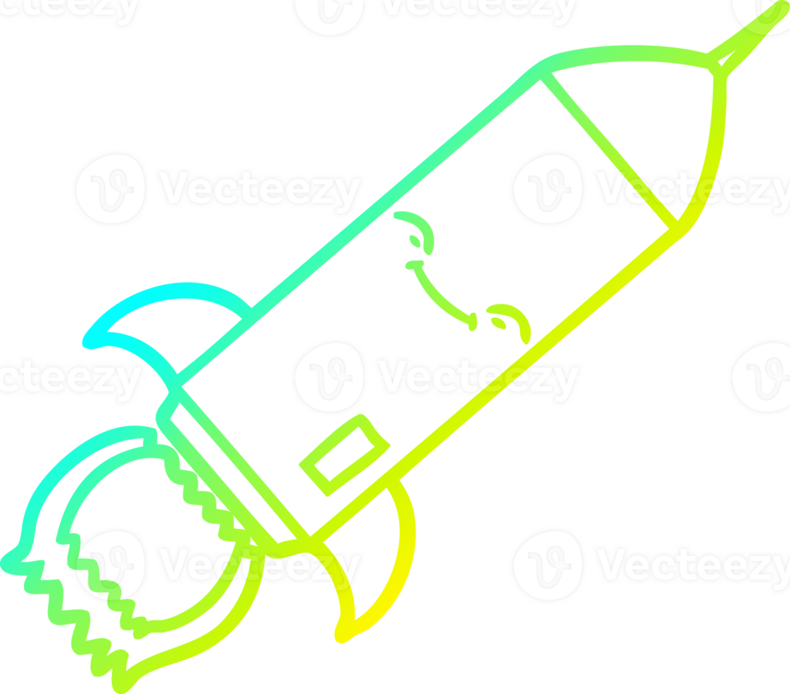 cold gradient line drawing of a cartoon rocket png