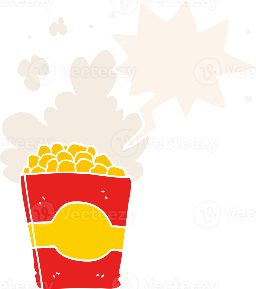 cartoon popcorn with speech bubble in retro style png
