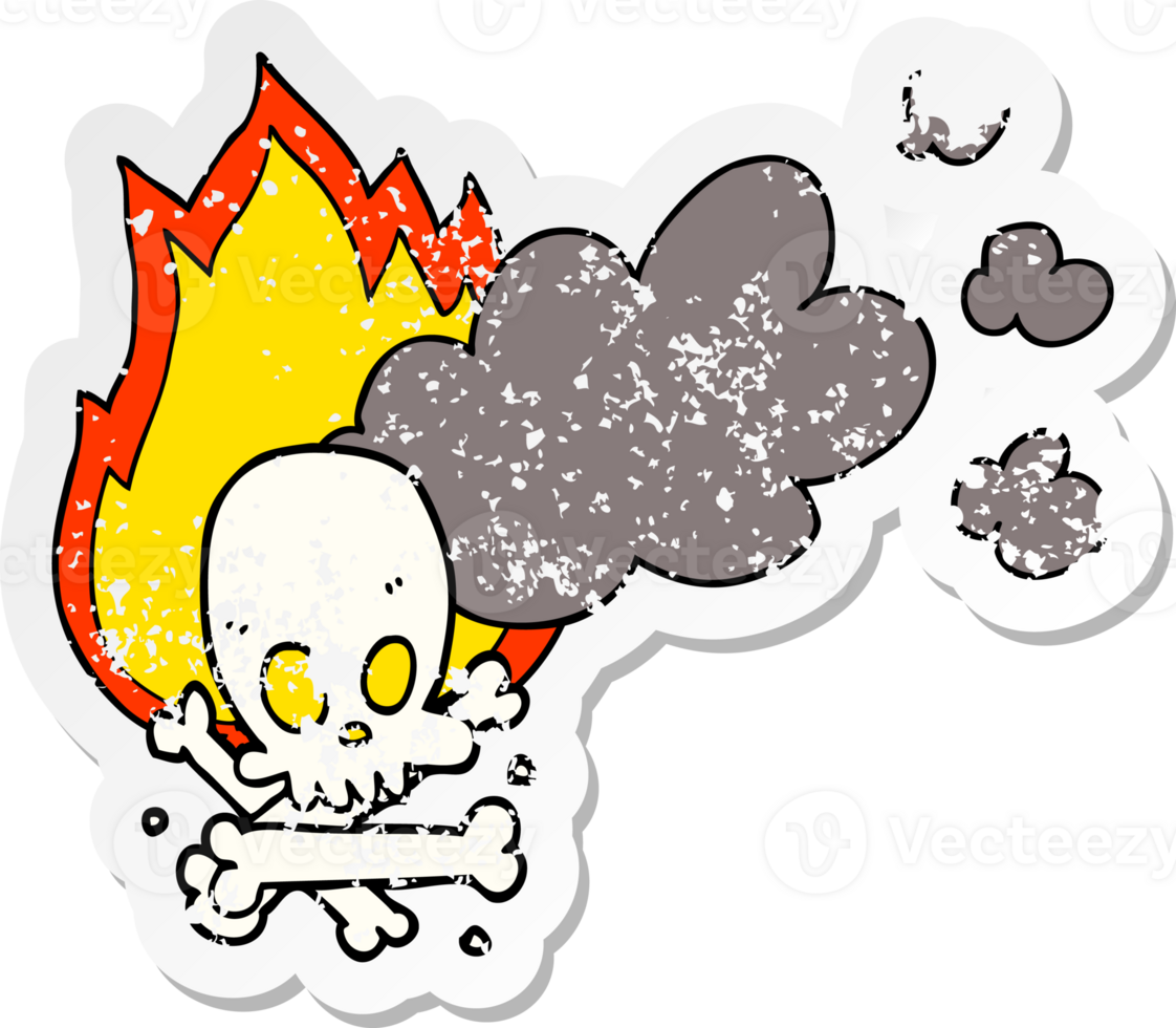 distressed sticker of a cartoon spooky burning bones png
