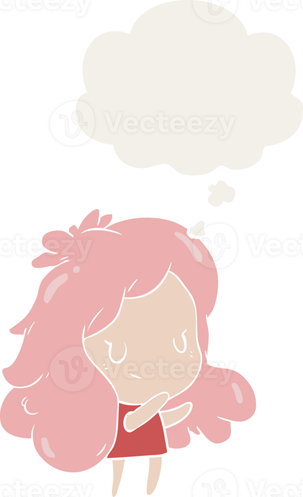 cartoon girl with thought bubble in retro style png