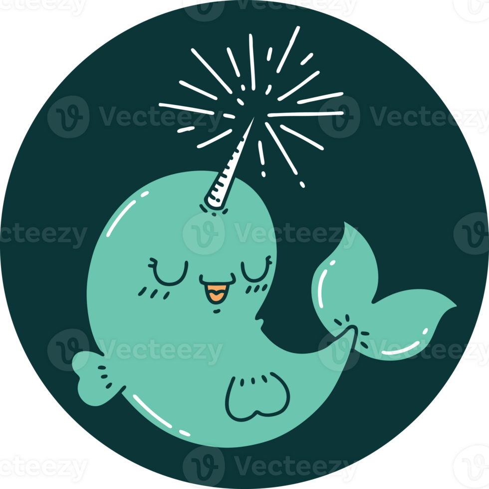 icon of a tattoo style happy narwhal png