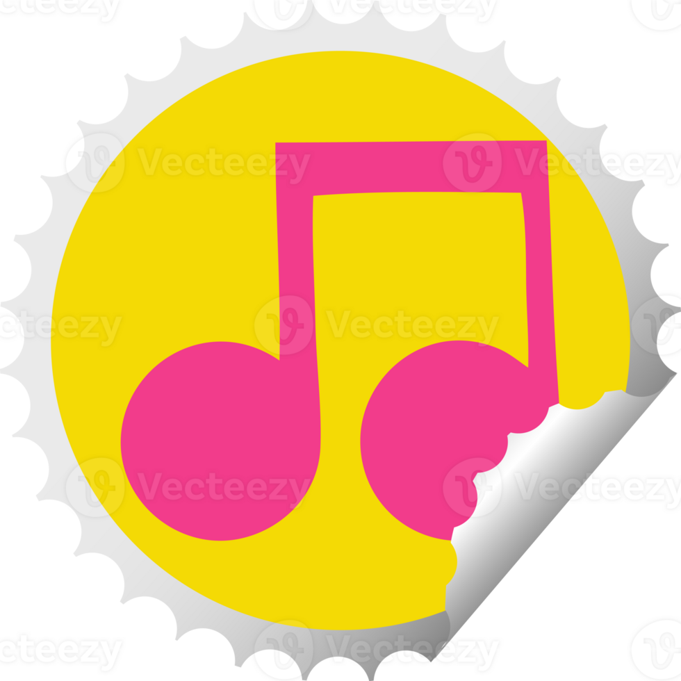 circular peeling sticker cartoon of a musical note png