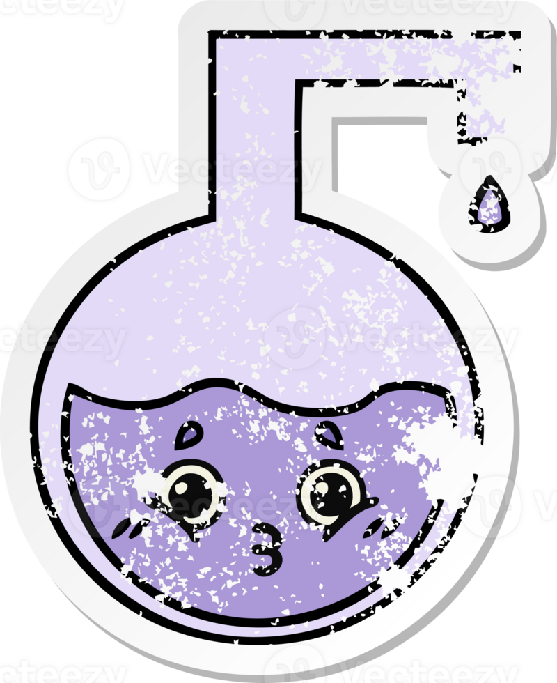 distressed sticker of a cute cartoon science experiment png