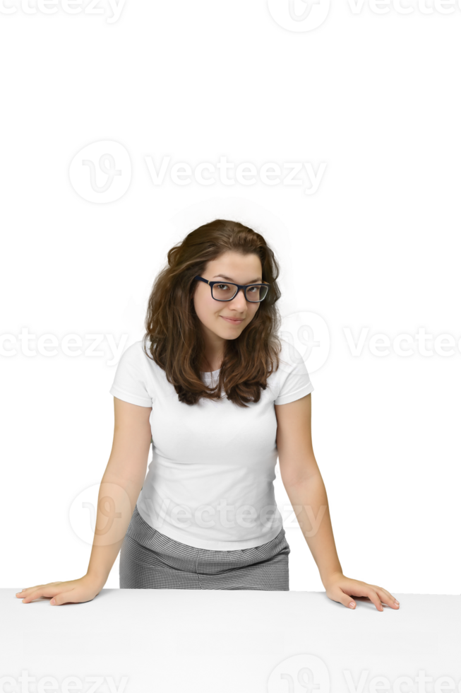 young and friendly teacher at her desk interacting the class png