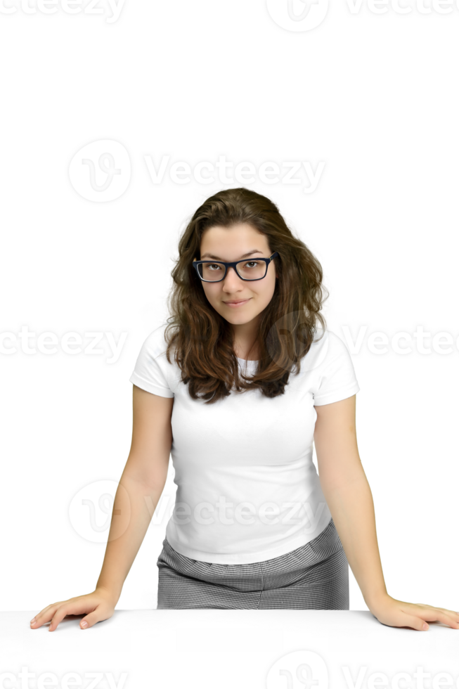 young and friendly teacher at her desk interacting the class png