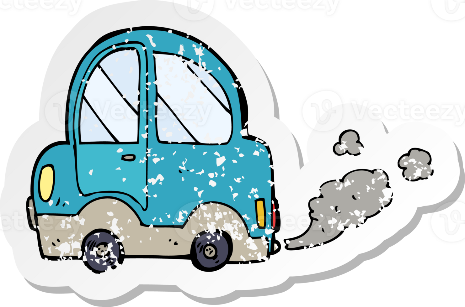 retro distressed sticker of a cartoon car png