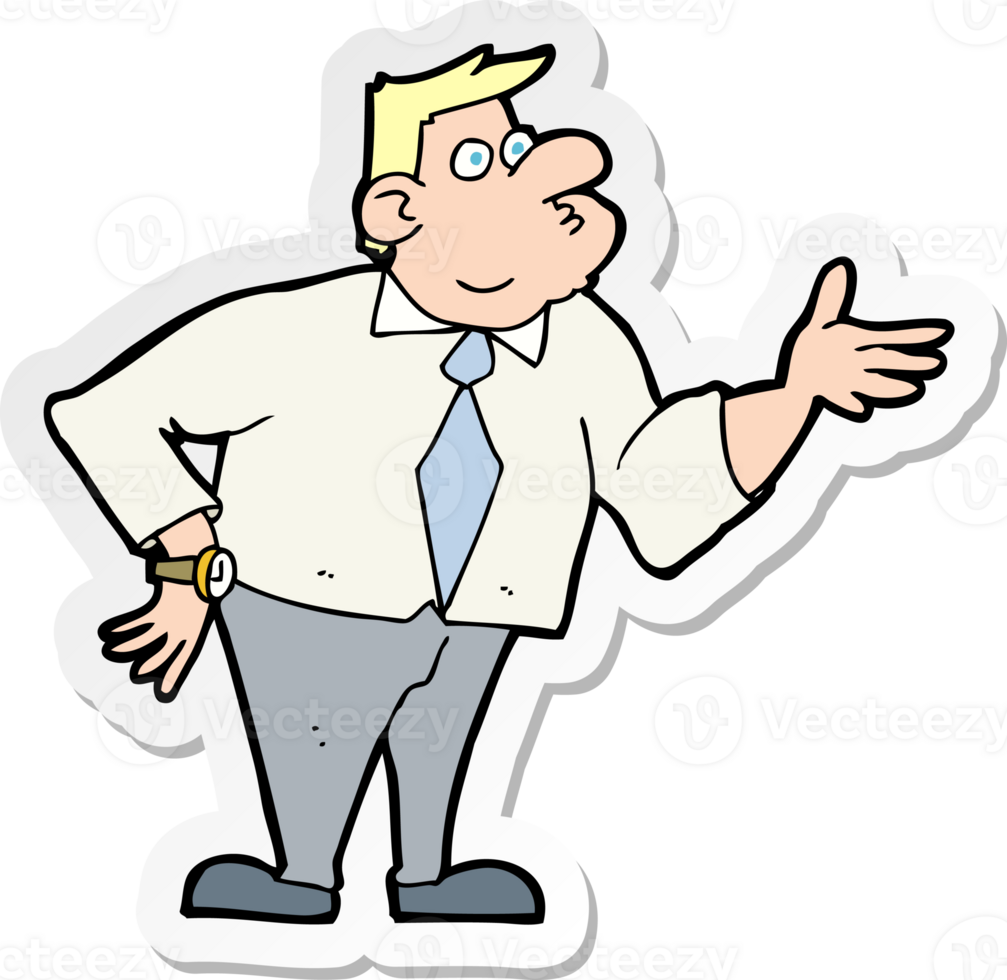 sticker of a cartoon businessman asking question png