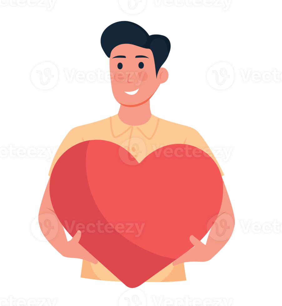 man holding big heart png