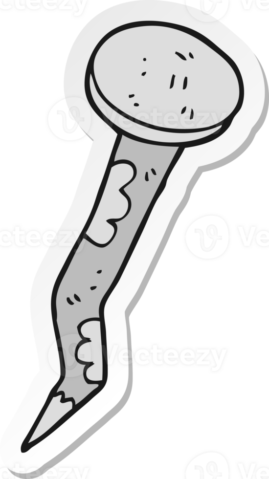 sticker of a cartoon old bent nail png