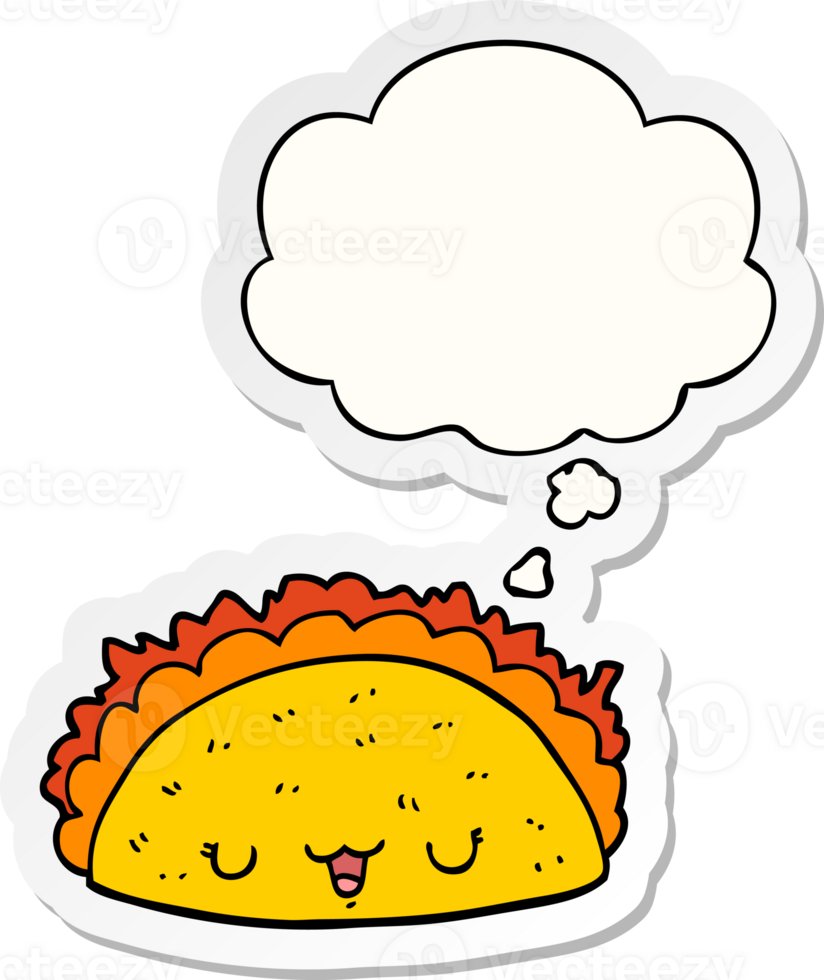 cartoon taco with thought bubble as a printed sticker png