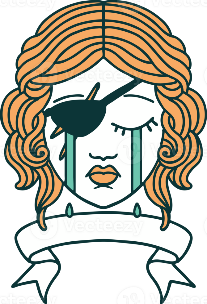 Retro Tattoo Style crying human rogue with banner png
