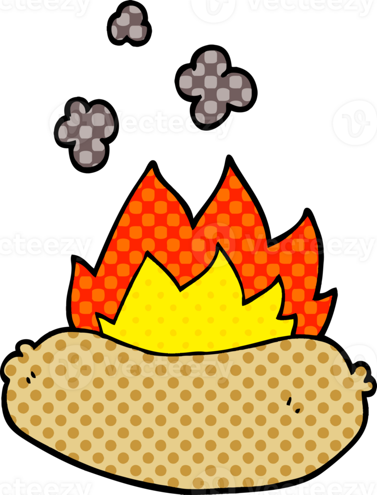 cartoon doodle burning sausage png
