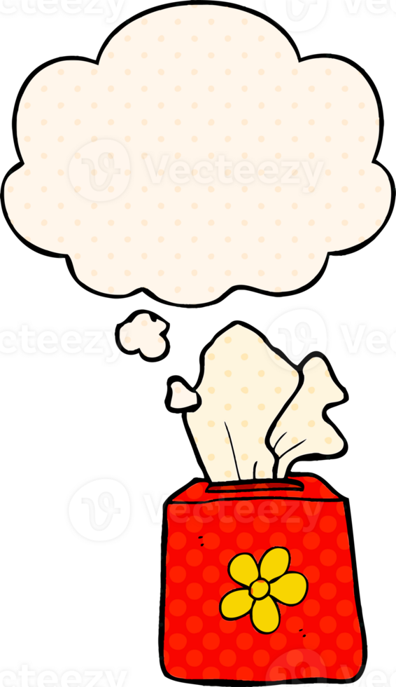 cartoon tissue box with thought bubble in comic book style png