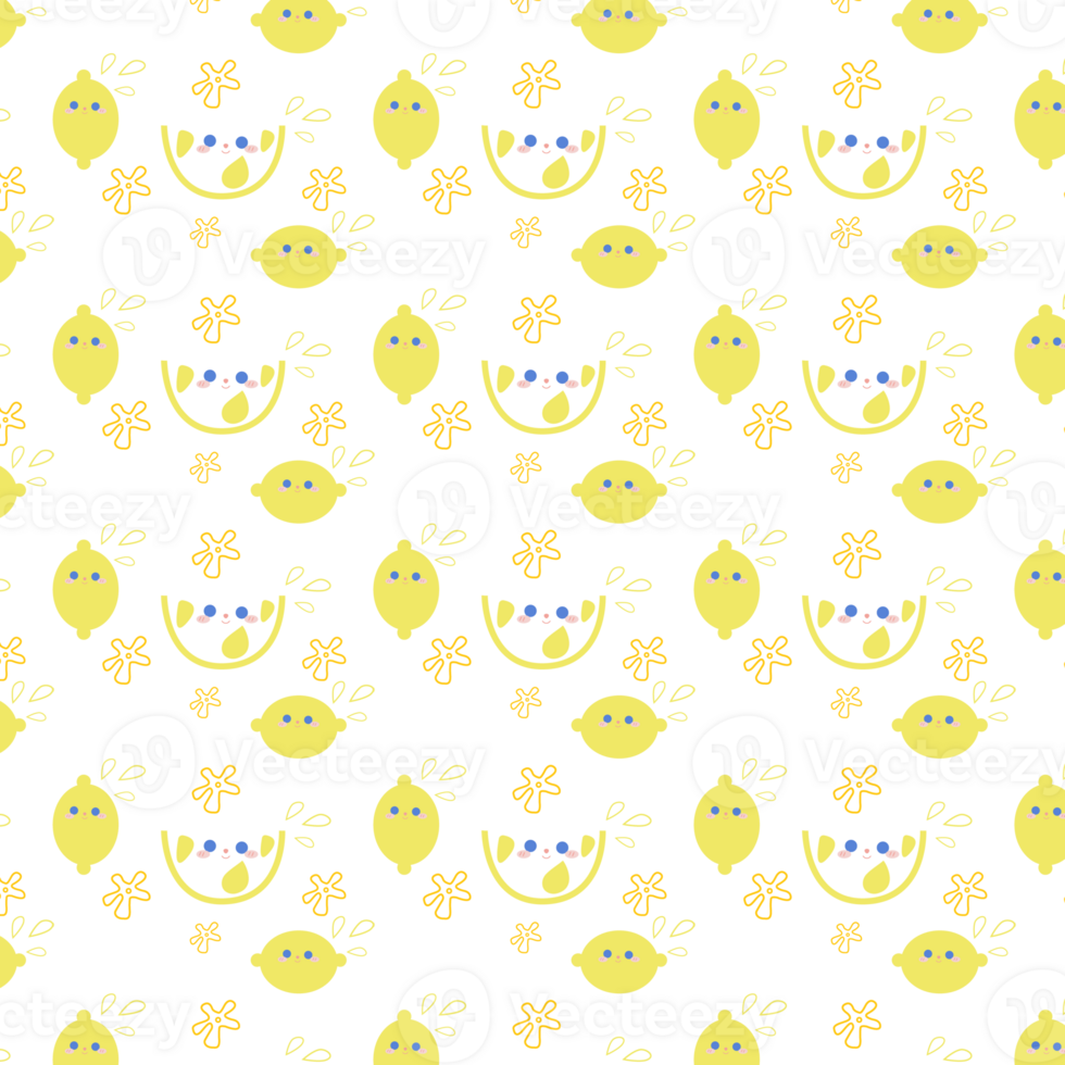 Seamless pattern with Yellow lemon, Endless repeating texture with craft items for printing. Printable backdrop illustration with transparent background. png