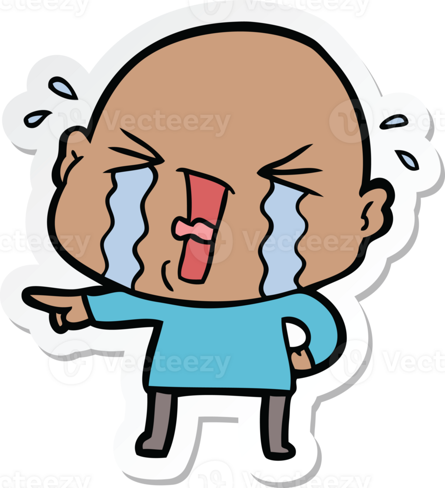 sticker of a cartoon crying bald man png