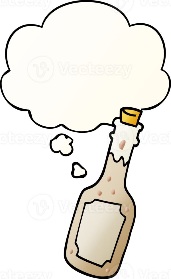 cartoon beer bottle with thought bubble in smooth gradient style png