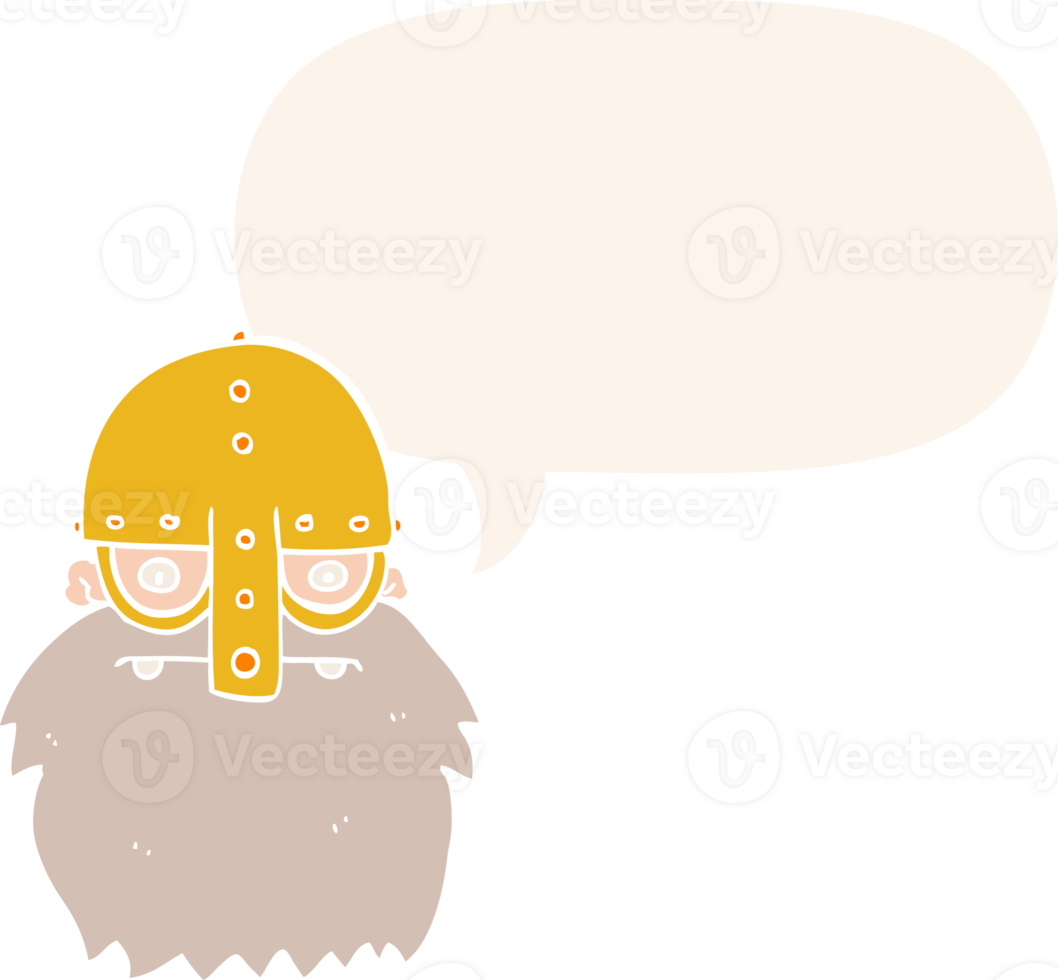 cartoon viking face with speech bubble in retro style png