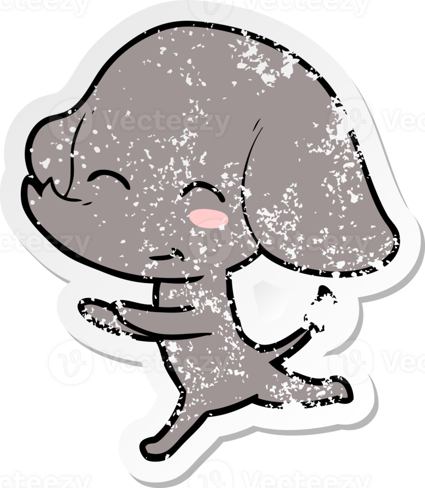 distressed sticker of a cute cartoon elephant running png
