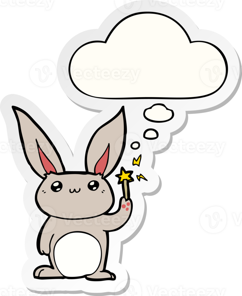 cute cartoon rabbit with thought bubble as a printed sticker png