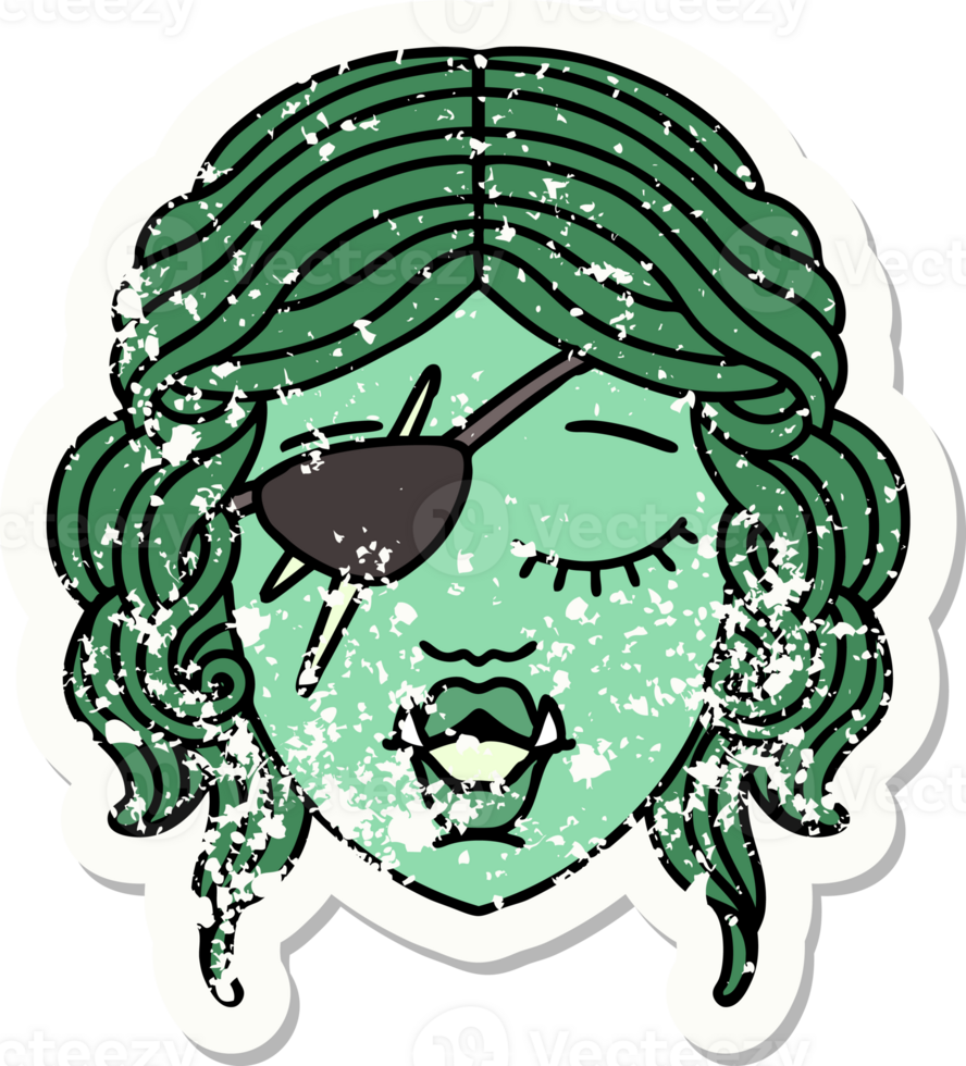 grunge sticker of a orc rogue character face png
