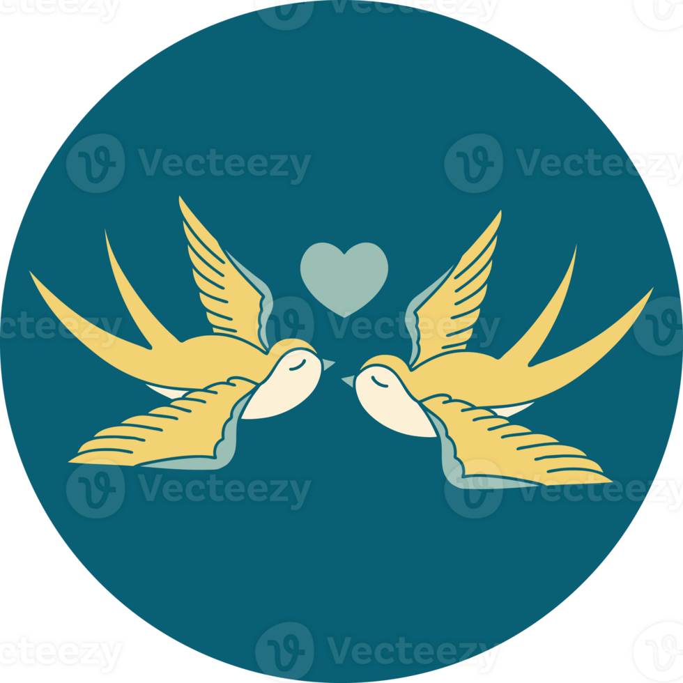 iconic tattoo style image of swallows and a heart png