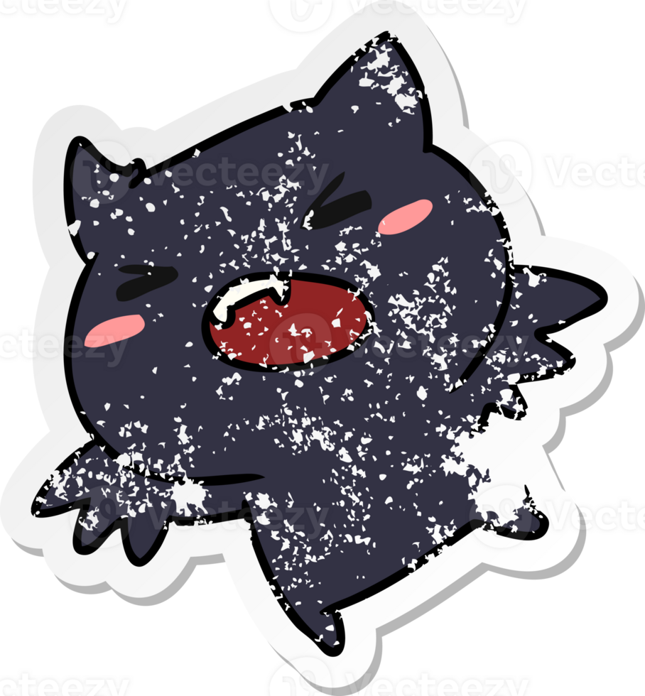 distressed sticker cartoon illustration of a kawaii cute bat png