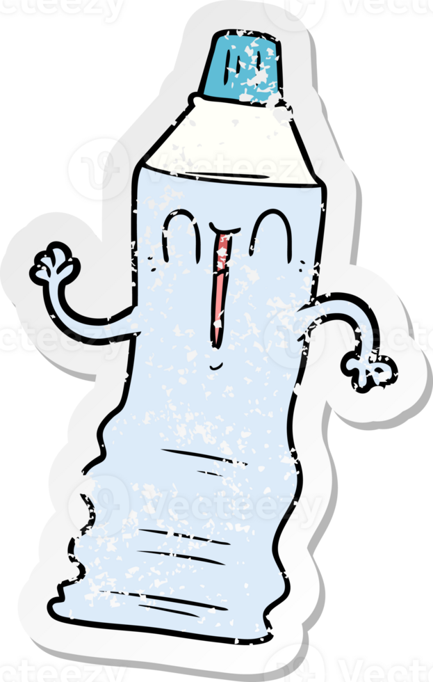 distressed sticker of a cartoon toothpaste tube png