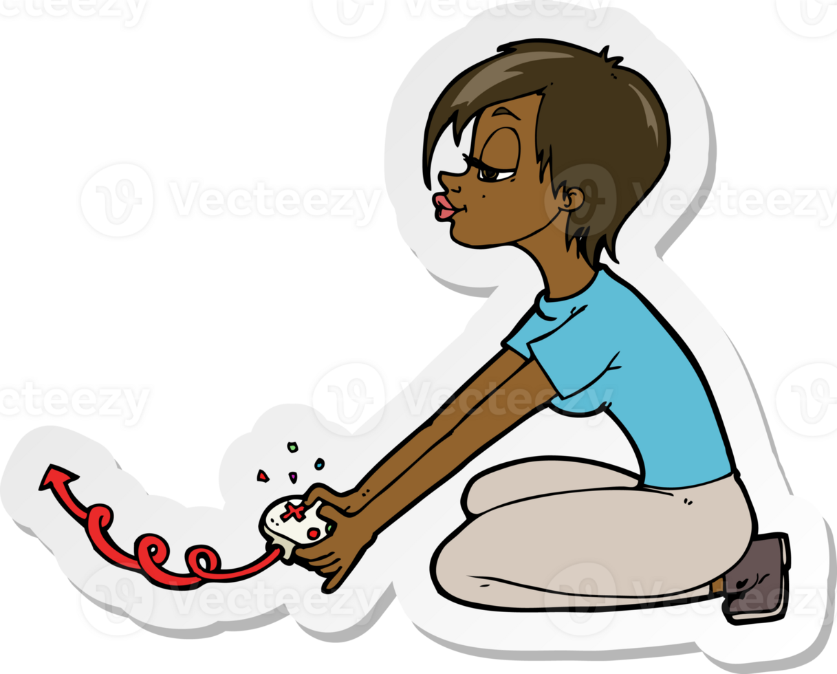 sticker of a cartoon girl playing computer games png