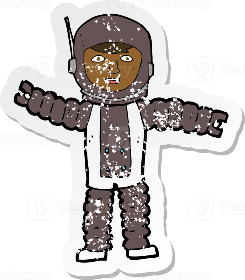 retro distressed sticker of a cartoon astronaut png