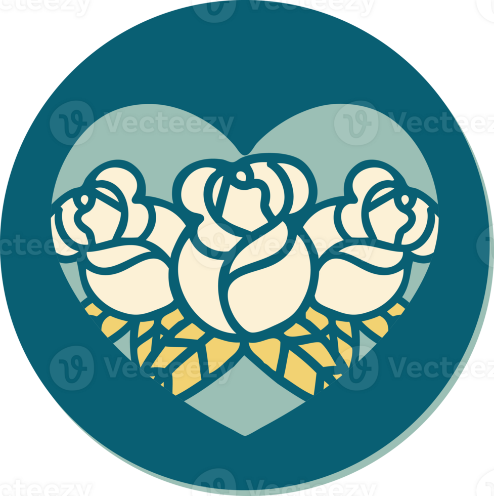 sticker of tattoo in traditional style of a heart and flowers png