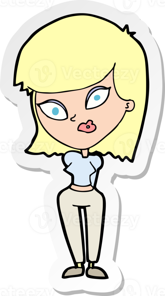 sticker of a cartoon confused woman png