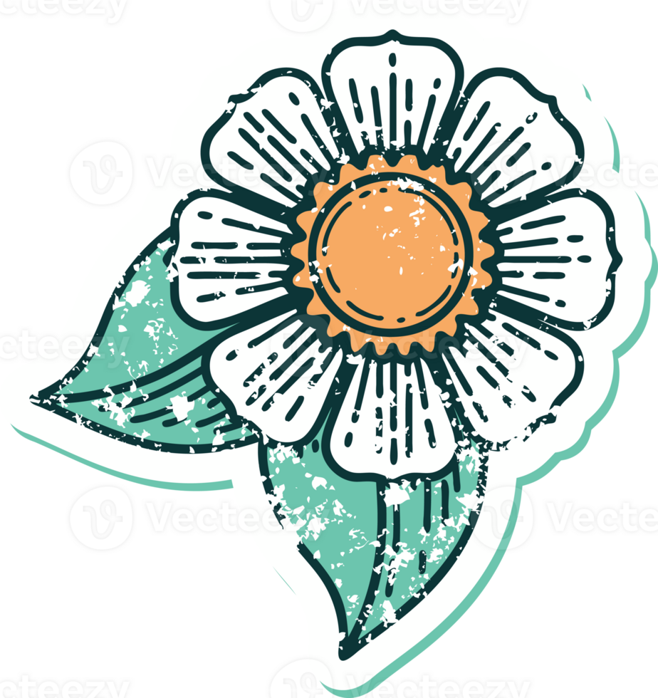 iconic distressed sticker tattoo style image of a flower png