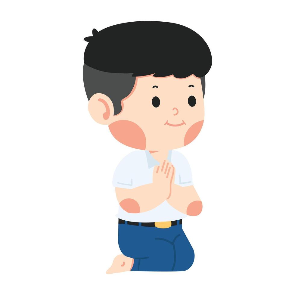 Kid boy Pray Sitting on the Floor vector