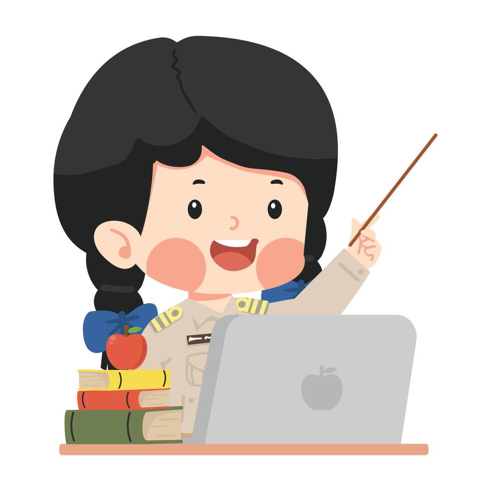 Thai Teacher Teaching with Computers vector