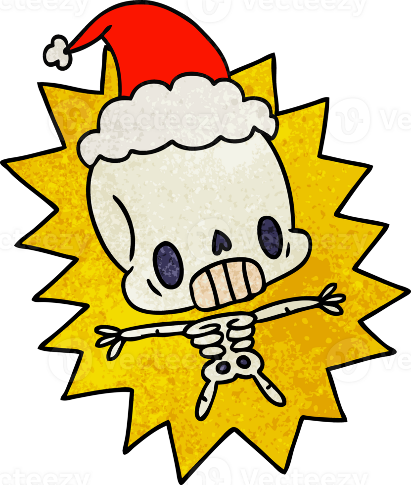 hand drawn christmas textured cartoon of kawaii skeleton png