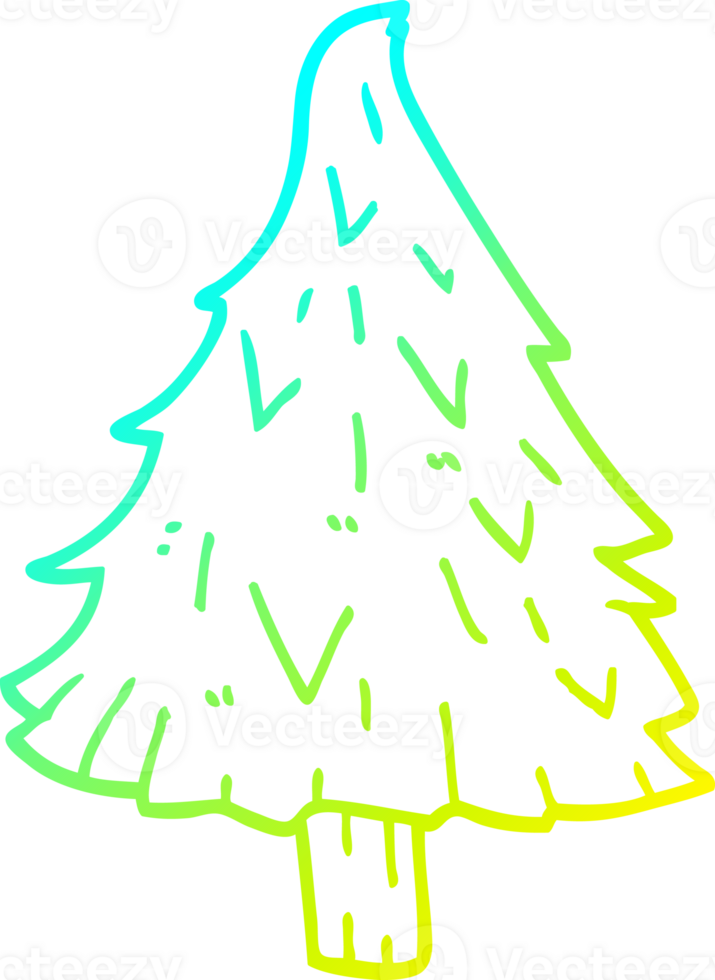 cold gradient line drawing of a cartoon christmas tree png