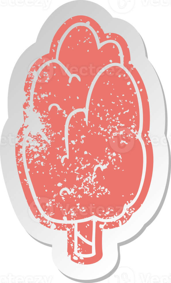distressed old cartoon sticker single green tree png