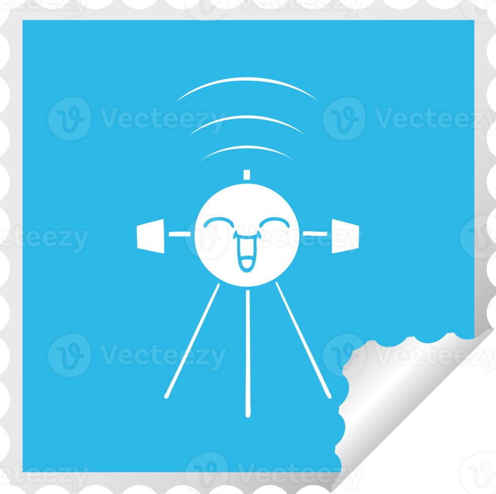 square peeling sticker cartoon of a satellite png