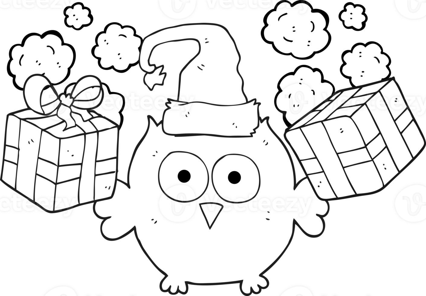 hand drawn black and white cartoon christmas owl png