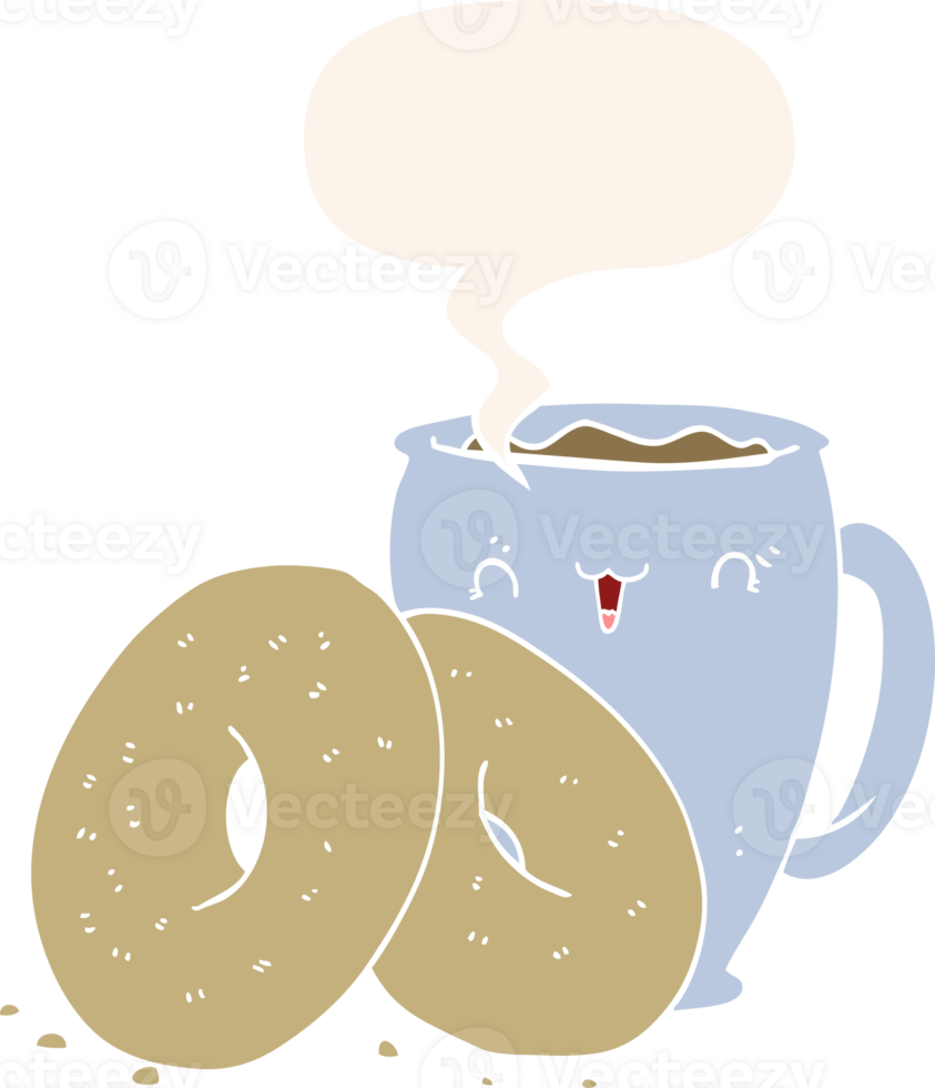 cartoon coffee and donuts with speech bubble in retro style png