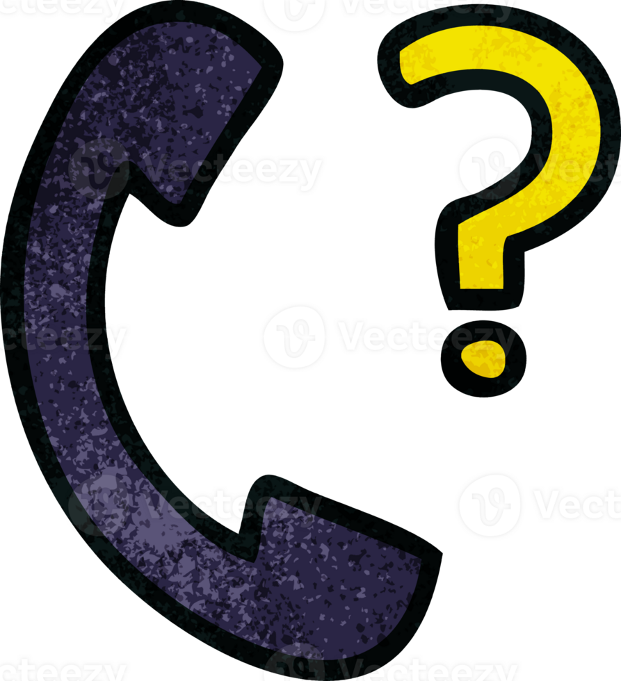 retro grunge texture cartoon of a telephone receiver with question mark png
