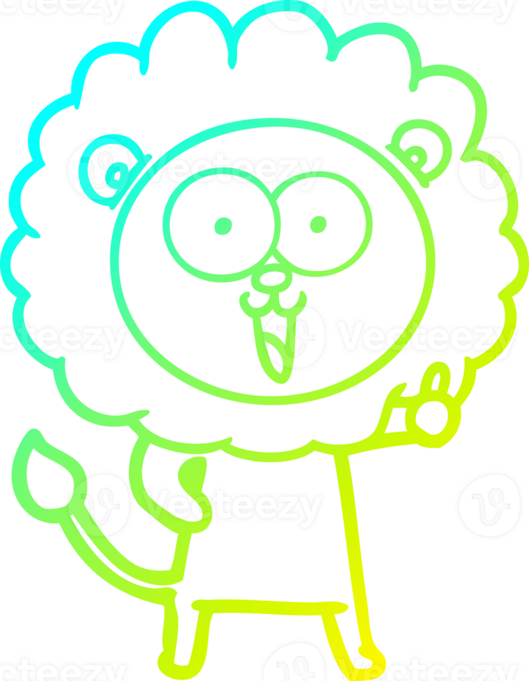 cold gradient line drawing of a happy cartoon lion png