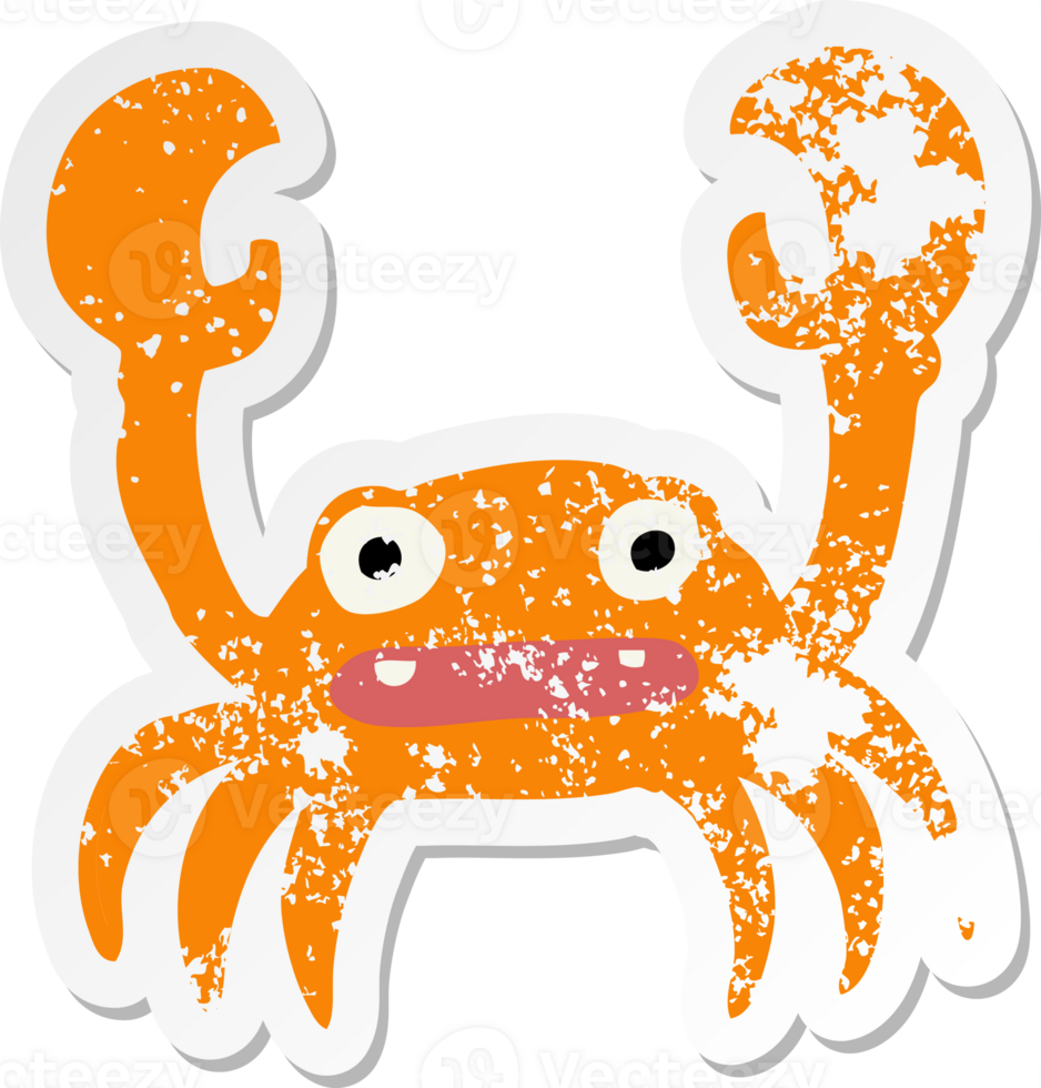 autocollant en détresse d'un crabe de dessin animé png