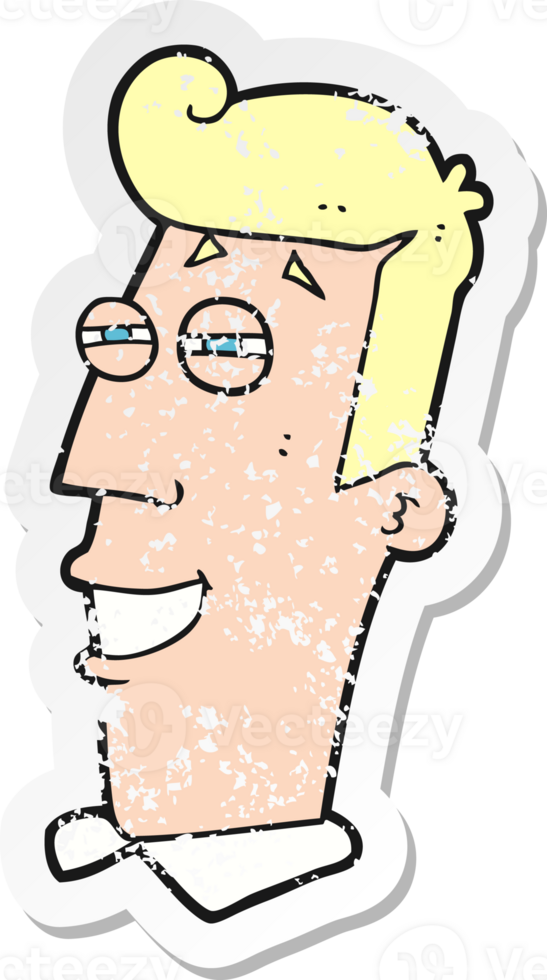 retro distressed sticker of a cartoon grinning man png