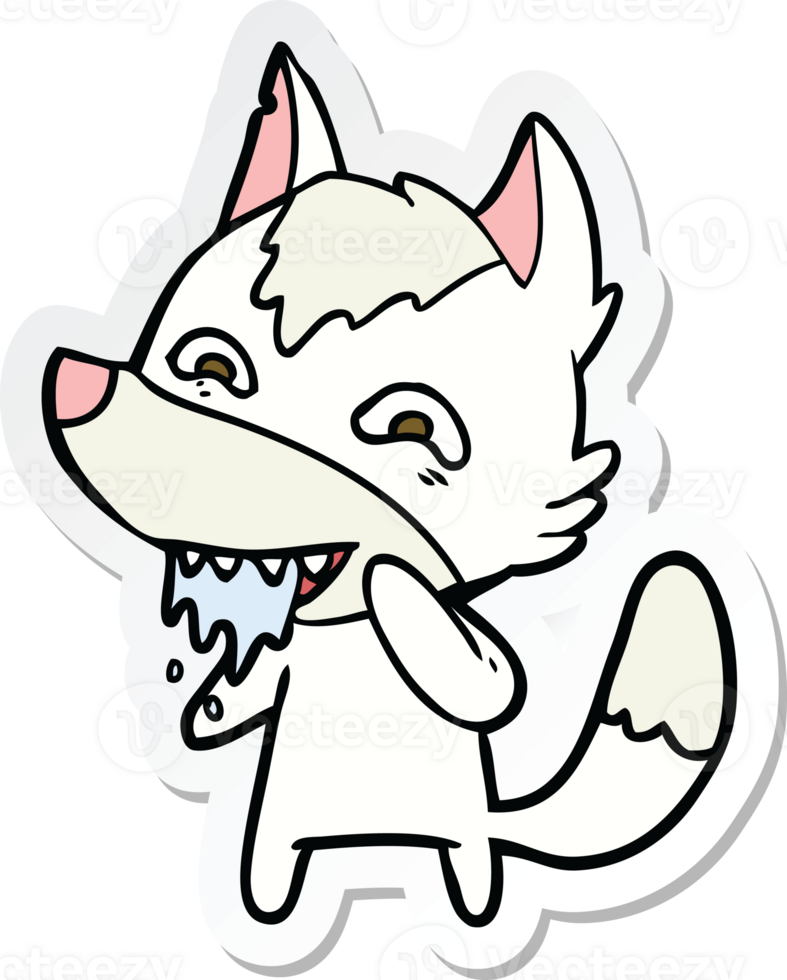 sticker of a cartoon hungry wolf png