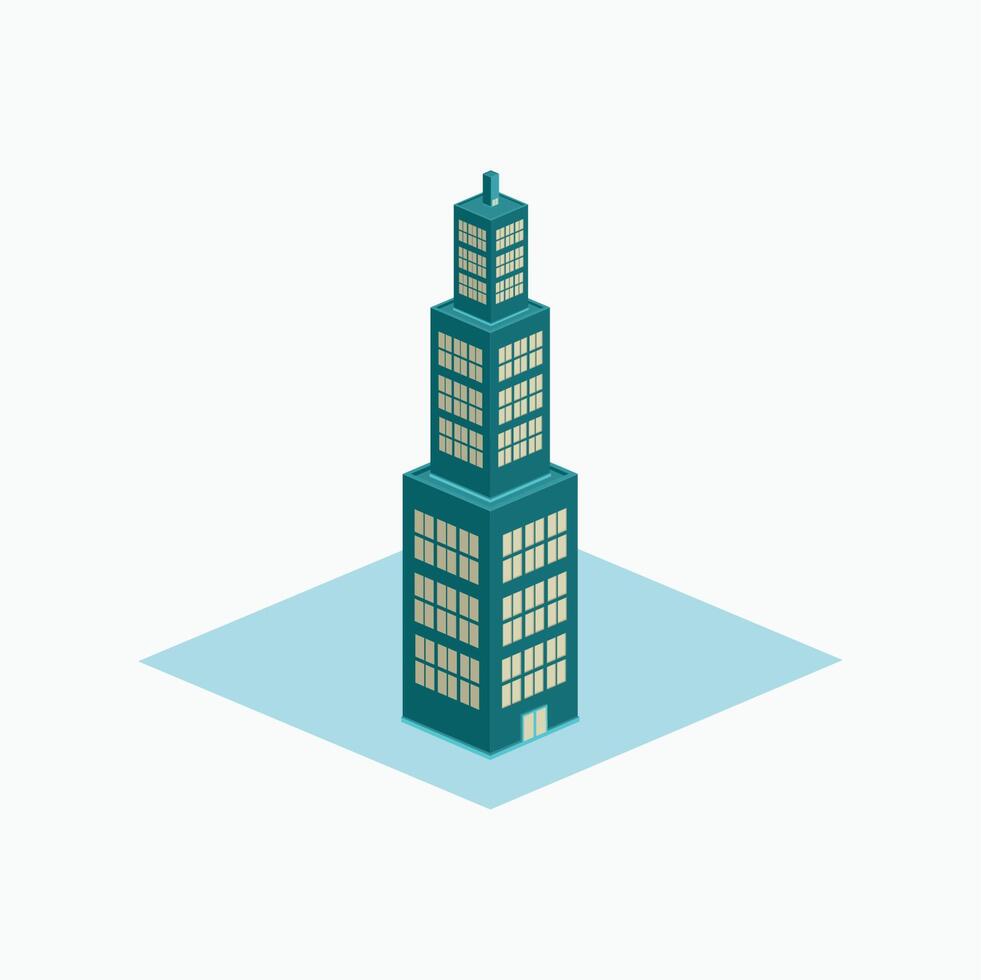 torre negocio edificio - isométrica dibujos animados estilo vector